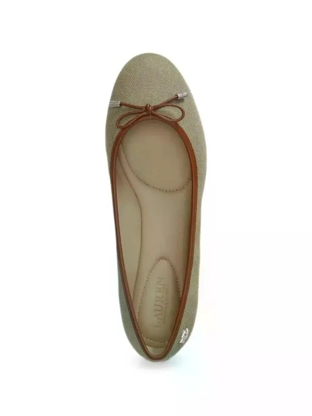 Ralph Lauren Olive Canvas Ballet Flat with Brown Trim